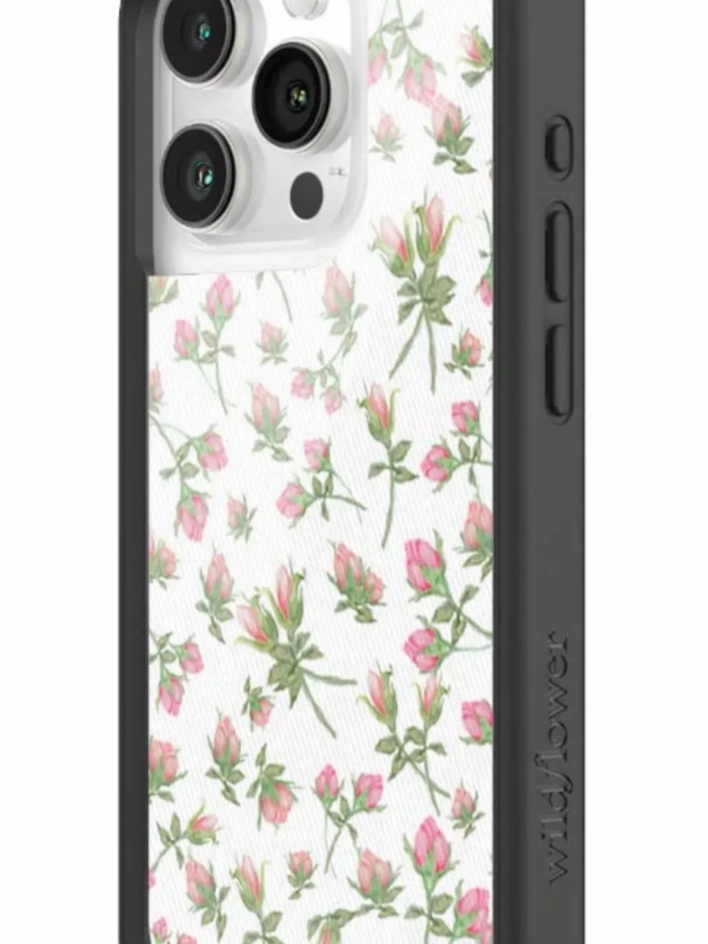 Wildflowers iPhone 15 Pro Case - White with Pink Rosebuds